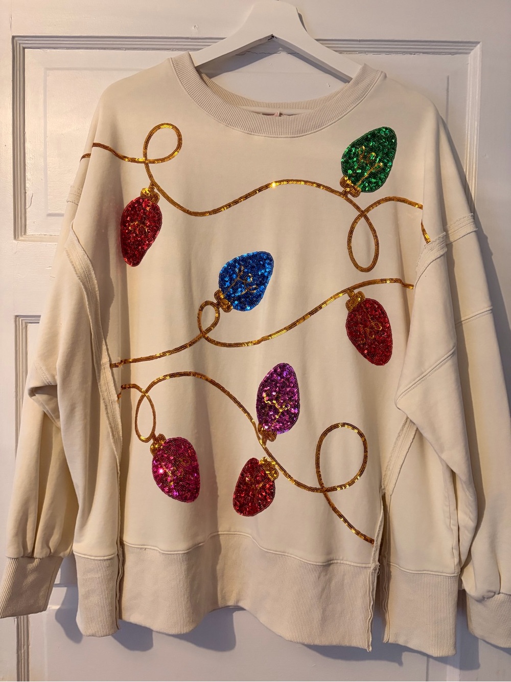 Peach Love California Cream Sequin Holiday Light Sweatshirt